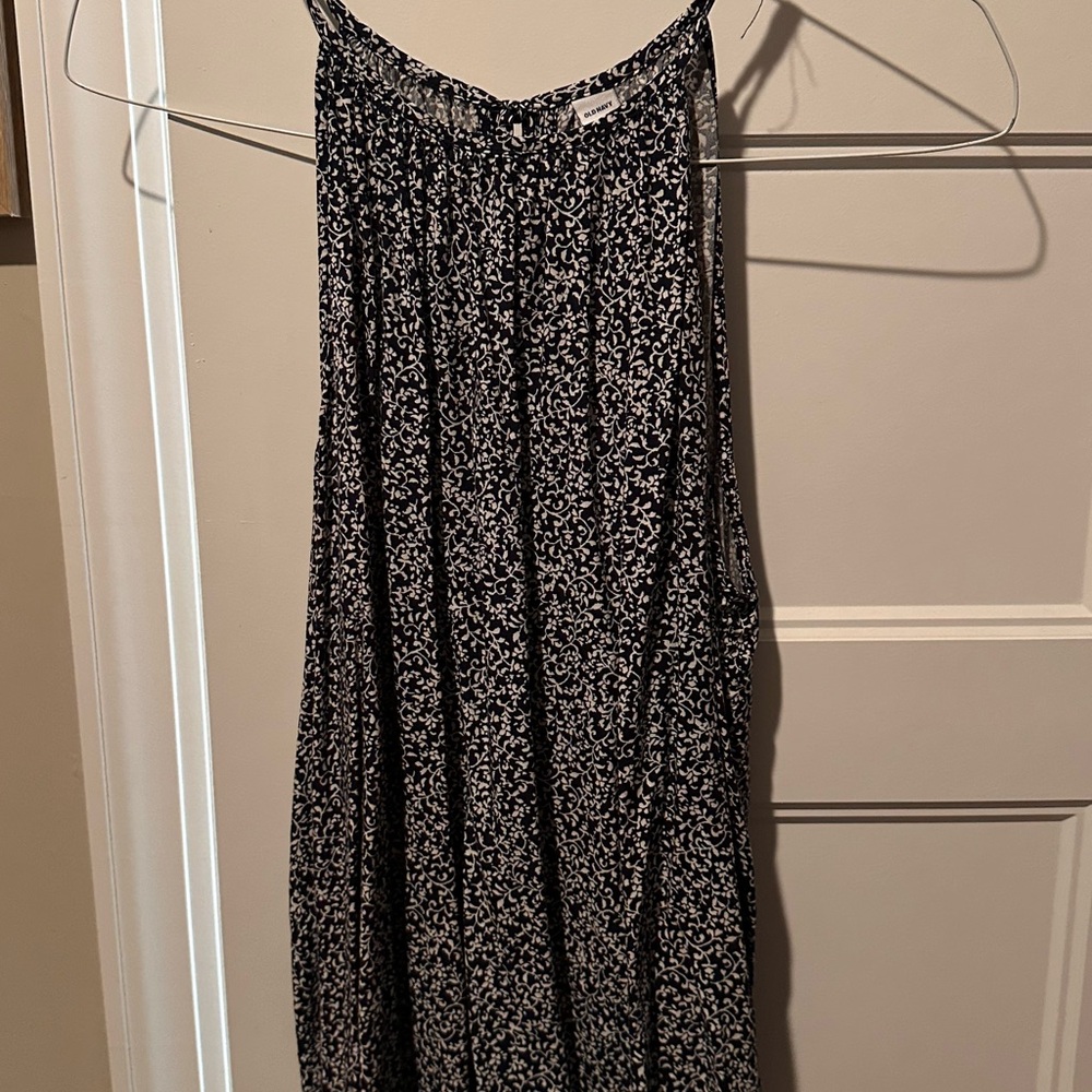 Navy Blue and White Floral Sleeveless Top